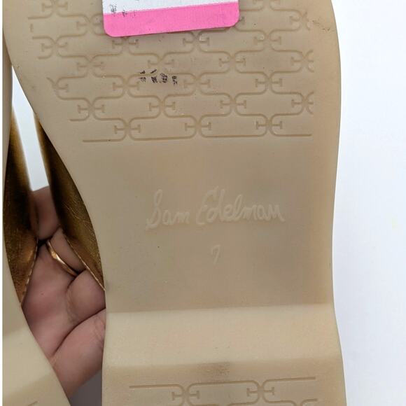 Sam Edelman Kira Slip On Mule Women's Logo Leather Gold Size US7M EU38 - Picture 9 of 11
